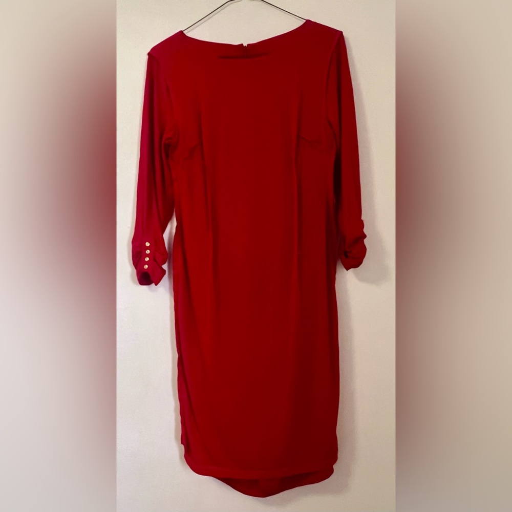 Cashe Red Ruffled Lined Cocktail Dress Size L - Picture 8 of 10
